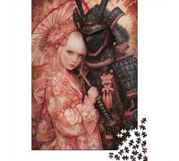 Rompecabezas para Adultos De 1000 Piezas Samurai Warrior and Geisha Art Print Rompecabezas para Adultos Juego Práctico Alivia El Estrés Desafío Educativo 38x26cm/1000pcs