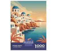 Rompecabezas para Adultos De 1000 Piezas Santorini Greece Coastal View Rompecabezas para Adultos Juegos Relajantes Decoración Cumpleaños 70x50cm/1000pcs