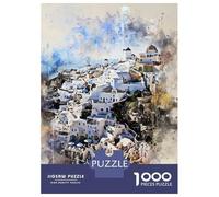Rompecabezas para Adultos De 1000 Piezas Santorini in Watercolor Rompecabezas para Adultos Juego De Ingenio Aliviador del Estrés Actividades Divertidas En Casa 70x50cm/1000pcs