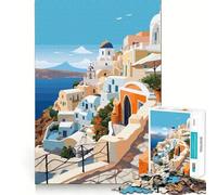 Rompecabezas para Adultos de 1000 Piezas Santorini Tarde Arte Corte Impecable Juego de Concentración Divertido Regalo Juego Gratis Regalo de Cumpleaños Divertido (38x52cm)