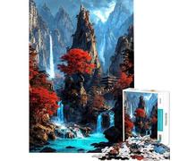 Rompecabezas para Adultos de 1000 Piezas Santuario de Las Cataratas Carmesí Juguetes antiestrés para Adultos difícil Regalo de cumpleaños Regalos (tamaño 50x75cm)