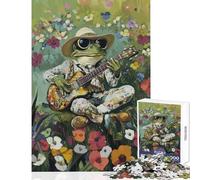 Rompecabezas para Adultos de 1000 Piezas: Sapo Guitarrista en jardín de Flores Juguete Educativo Regalo de Amigo Secreto Juegos Divertidos para Mejorar el Amor en Pareja tamaño 38x52cm