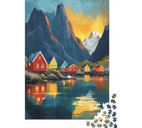 Rompecabezas para Adultos De 1000 Piezas Scenic Mountain Village Reflections Rompecabezas para Adultos Juego Práctico Análisis Y Lógica Cumpleaños Y Navidad 38x26cm/1000pcs