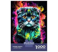 Rompecabezas para Adultos De 1000 Piezas Scottish Fold Cat Portrait Neon Rompecabezas para Adultos Juguetes Antiestrés Decoración del Hogar Juego Desafiante Regalos 38x26cm/1000pcs