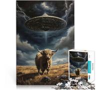 Rompecabezas para Adultos de 1000 Piezas Secuestro OVNI de una Vaca de Las Tierras Altas Juego de Preguntas Regalo Divertido 52x38cm