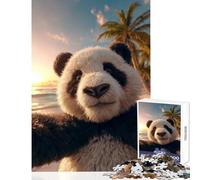 Rompecabezas para Adultos de 1000 Piezas Selfie de Panda en la Playa Tropical al Atardecer Juguete Educativo Gran Regalo para Juegos Juegos de relajación con póster a Juego y Hoja de Trivia 38x26cm