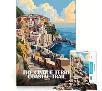 Rompecabezas para Adultos de 1000 Piezas,Sendero costero de Cinque Terre,Italia,diseño artístico,Bordes definidos,decoración,desafío Mental,Juguete para Relajarse, (50x75cm)