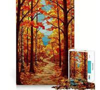 Rompecabezas para Adultos de 1000 Piezas,Sendero de Bosque otoñal,Estilo vidriera,Corte Suave,Arte,Juguete para Entrenar el Cerebro,diversión para el Tiempo Libre,Juego de cumpleaños,Regalo (38x26cm)