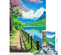 Rompecabezas para Adultos de 1000 Piezas Sendero de cerezos en Flor Junto al Lago Juego Educativo Un desafío difícil Juguete Decorativo para la Pared Actividades Divertidas para Hacer en casa