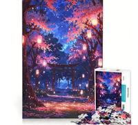 Rompecabezas para Adultos de 1000 Piezas Sendero Nocturno de cerezos en Flor con Torii Juguete Educativo Divertido y con Humor Incluye póster y Hoja de Preguntas a Juego 38x52cm