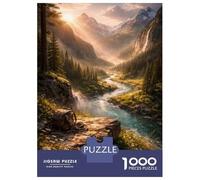Rompecabezas para Adultos De 1000 Piezas Serene Mountain Valley with River and Backpack Rompecabezas Juego De Ingenio Aliviador del Estrés Difícil Y Desafiante 38x26cm/1000pcs