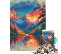 Rompecabezas para Adultos de 1000 Piezas Serenidad Radiante ︰ Atardecer sobre el Espejo Alpino Rompecabezas para Adultos Juguete decoración de Pared cumpleaños y Navidad (38x26cm)