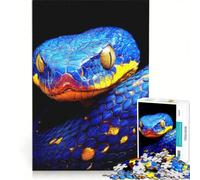 Rompecabezas para adultos de 1000 piezas Serpiente madre en primer plano en azul índigo y amarillo Juguete decorativo para la pared ideal para divertirse en casa y fortalecer el amor en pareja 50x75cm