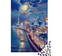 Rompecabezas para Adultos De 1000 Piezas Shanghai Night Lights River Cruise Rompecabezas para Adultos Juegos Relajantes Decoración De Pared Cumpleaños Y Navidad 70x50cm/1000pcs