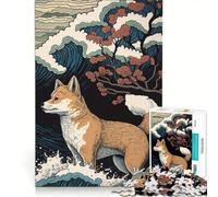 Rompecabezas para Adultos de 1000 Piezas Shiba Inu Ukiyo E Japón Juegos Familiares decoración de Pared con Piezas de Formas aleatorias Que encajan Perfectamente 50x75cm