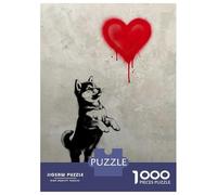 Rompecabezas para Adultos De 1000 Piezas Shiba Inu with Red Heart Graffiti Banksy Rompecabezas para Adultos Juguete Decoración De Pared Mejora La Memoria 52x38cm/1000pcs