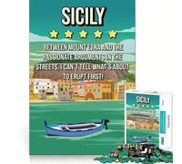 Rompecabezas para Adultos de 1000 Piezas Sicilia reseña Divertida póster de Viaje Borde Impecable Juego Divertido para concentrarse mentalmente Juego Tranquilo decoración navideña Regalo (38x26cm)