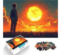 Rompecabezas para Adultos de 1000 Piezas Silueta bajo una Luna Gigante Difícil Difícil con Piezas de Formas aleatorias Que se entrelazan Completamente 52x38cm
