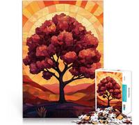 Rompecabezas para Adultos de 1000 Piezas Silueta de árbol al Atardecer en Vidrio Esmerilado Difícil Difícil Obra de Arte 38x26cm