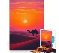 Rompecabezas para Adultos de 1000 Piezas Silueta de Camello al Atardecer,Bordes Finos,artesanía,Juego cognitivo,Juguete,Juego Relajante,decoración navideña para la Pared (38x26cm)