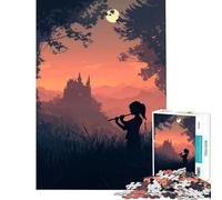 Rompecabezas para Adultos de 1000 Piezas Silueta de flautista Castillo y Paisaje Juego de ingenio Juguetes adictivos para Cultivar la Paciencia Ideas Decorar (tamaño 38x26cm)