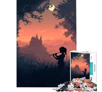 Rompecabezas para Adultos de 1000 Piezas Silueta de flautista Castillo y Paisaje Juego Educativo Juguetes didácticos Regalos de Amigo Invisible Decoración del hogar (Tamaño 75x50cm)