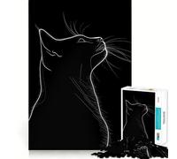 Rompecabezas para Adultos de 1000 Piezas,Silueta de Gato Adorable en Blanco y Negro,Arte de Corte Fino,desafío Inteligente y Divertido,Juego para Momentos de Tranquilidad,Regalo para Aficionados