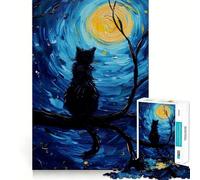 Rompecabezas para Adultos de 1000 Piezas,Silueta de Gato en la Noche,Arte de Ajuste, Juego de Habilidad Mental,Tiempo de Descanso,Juego de cumpleaños (38x26cm)