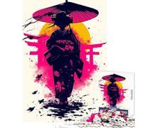 Rompecabezas para Adultos de 1000 Piezas: Silueta de Geisha al Atardecer Juguetes antiestrés Grandes Regalos y Juguetes Juego de ingenio con póster a Juego y Hoja de Trivia tamaño 38x52cm