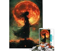 Rompecabezas para Adultos de 1000 Piezas Silueta de Mujer con Espada y Luna roja Difícil y desafiante Regalo Ideal para Mujeres Juguete Decorativo para Pared para Mayores de 14 años Juego 38x52cm