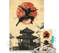 Rompecabezas para Adultos de 1000 Piezas Silueta de Ninja con Templo japonés Juego Educativo decoración para el hogar 38x26cm