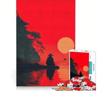 Rompecabezas para Adultos de 1000 Piezas Silueta de Puesta de Sol samurái Juguete Educativo Divertido y con Humor con póster y Hoja de Preguntas a Juego 50x75cm