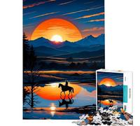 Rompecabezas para Adultos de 1000 Piezas Silueta de Vaquero en un Lago al Atardecer Juego Educativo desafío Juguete Juego práctico patrón de Montaje Regalo de cumpleaños (tamaño 50x75cm)