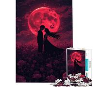 Rompecabezas para Adultos de 1000 Piezas Silueta romántica bajo la Luna roja Juego desafiante Juguetes educativos Decoración Perfecta Regalo Divertido (Tamaño 38x52cm)