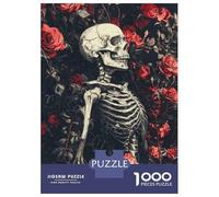 Rompecabezas para Adultos De 1000 Piezas Skeleton and Roses Dark Floral Art Rompecabezas para Adultos Juego De Ingenio Regalos para Mujeres Actividades Divertidas En Casa 38x26cm/1000pcs