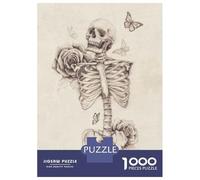 Rompecabezas para Adultos De 1000 Piezas Skeleton and Roses Rompecabezas para Adultos Juegos Relajantes Mejora La Memoria Regalo De Cumpleaños, Regalos, 38x26cm/1000pcs