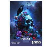 Rompecabezas para Adultos De 1000 Piezas Skull Raven Flowers Rompecabezas para Adultos Juego De Ingenio Desafío Difícil Gran Regalo para Los Amantes De Los Juegos 52x38cm/1000pcs