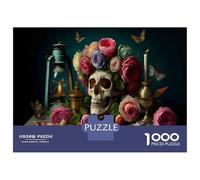 Rompecabezas para Adultos De 1000 Piezas Skull with Flowers and Butterflies Rompecabezas para Adolescentes Juguetes De Bricolaje Corte De Precisión Difícil Y Desafiante 38x26cm/1000pcs