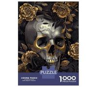 Rompecabezas para Adultos De 1000 Piezas Skull with Gold Roses Rompecabezas para Adultos Juguetes Antiestrés Aliviador del Estrés Regalos De Cumpleaños Y Únicos 38x26cm/1000pcs