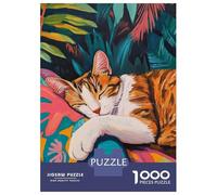 Rompecabezas para Adultos De 1000 Piezas Sleeping Cat in Tropical Garden Rompecabezas para Adultos Juegos Familiares Decoración Perfecta Cumpleaños Y Navidad 52x38cm/1000pcs
