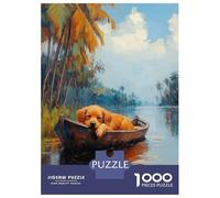 Rompecabezas para Adultos De 1000 Piezas Sleeping Dog in Boat Painting Rompecabezas para Adultos Juguetes Antiestrés Difícil Difícil Cumpleaños Y Navidad 52x38cm/1000pcs