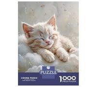 Rompecabezas para Adultos De 1000 Piezas Sleeping White Kitten on Clouds Rompecabezas para Adultos Juegos Divertidos Difícil Difícil Regalos De Cumpleaños Y Únicos 52x38cm/1000pcs