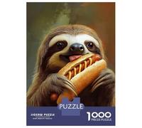 Rompecabezas para Adultos De 1000 Piezas Sloth Eating Hot Dog Rompecabezas para Adultos Juguetes Antiestrés Difícil Gran Regalo para Jugar 70x50cm/1000pcs
