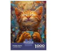 Rompecabezas para Adultos De 1000 Piezas Smiling Cat Coffee Rompecabezas para Adultos Juguetes Antiestrés Decoración del Hogar Juego Desafiante Regalos 70x50cm/1000pcs
