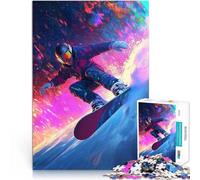Rompecabezas para Adultos de 1000 Piezas Snowboarder con Brillo de neón Juego práctico con Piezas de Formas aleatorias Que se entrelazan Completamente 52x38cm
