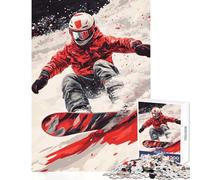 Rompecabezas para Adultos de 1000 Piezas: Snowboarder en acción Juguetes antiestrés Excelentes Regalos y Juguetes Juego de ingenio con póster y Hoja de Trivia a Juego Tamaño 38x26cm