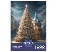 Rompecabezas para Adultos De 1000 Piezas Snowy Christmas Tree & Mansion Rompecabezas para Adultos Juegos Relajantes Desafío Difícil Actividades Divertidas En Casa 52x38cm/1000pcs