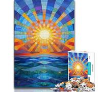 Rompecabezas para Adultos de 1000 Piezas, Sol Naciente sobre el océano, desafío difícil para aliviar el estrés con póster a Juego y Hoja de Trivia de 38x26cm