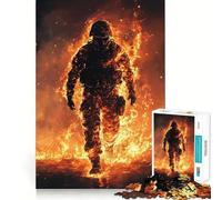 Rompecabezas para Adultos de 1000 Piezas Soldado en Llamas,Bordes impecables,Divertido Juego de concentración Mental,Juego Tranquilo,decoración navideña,Regalo (38x52cm)