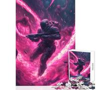 Rompecabezas para Adultos de 1000 Piezas: Soldado futurista en Nebulosa Rosa contra los habitantes del Infierno Decoración del hogar Juguetes Grandes Regalos y Juguetes Juegos relajantes Actividades